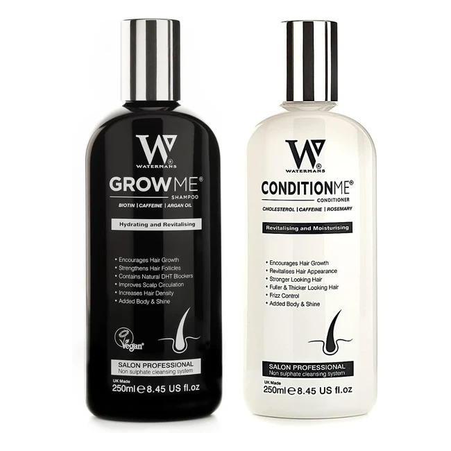 Watermans Hair Growth Shampoo & Conditioner - Promotes Hair Wellness & Scalp Health - Revitalizes Dull, Fine, Brittle Hair - Made in UK