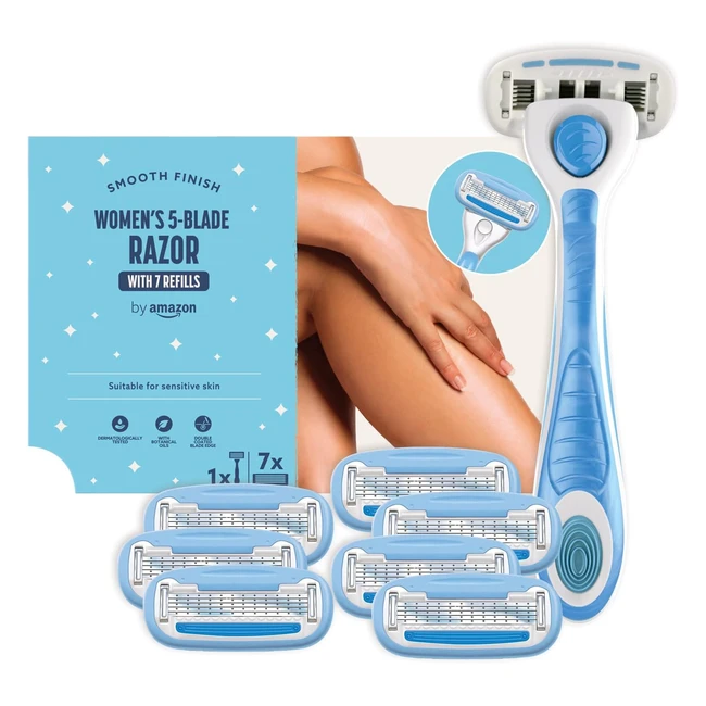 Amazon Womens 5 Blade Razor with 7 Refills - Close Shave Easy Rinse - Pack of 