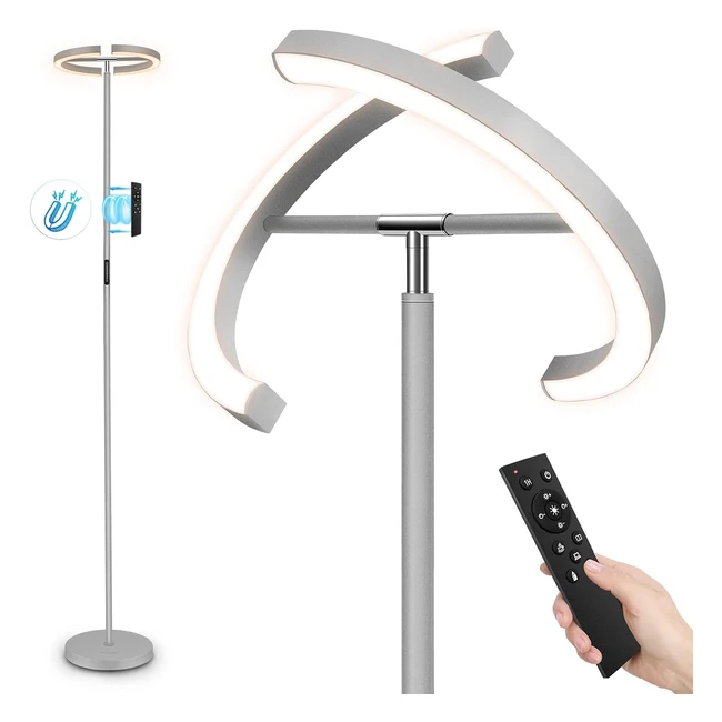 Lampadaire Fimei avec Télécommande et Contrôle Tactile 3000K-6000K, Gradation Continue - Moderne pour Salon, Chambre, Bureau - Gris