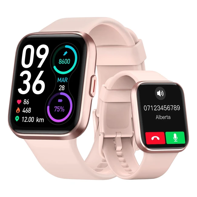 Montre Connectée Femme Tensky Alexa Bluetooth18 - Smartwatch Femme Santé Sommeil Fréquence Cardiaque - Étanche IP68 - 100 Modes Sportifs - iOS Android - Rose