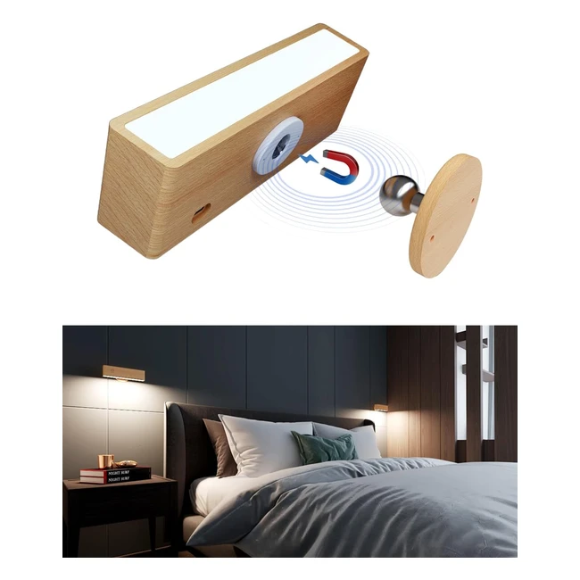 Applique murale LED bois détachable, rechargeable USB, réglage de la luminosité tactile