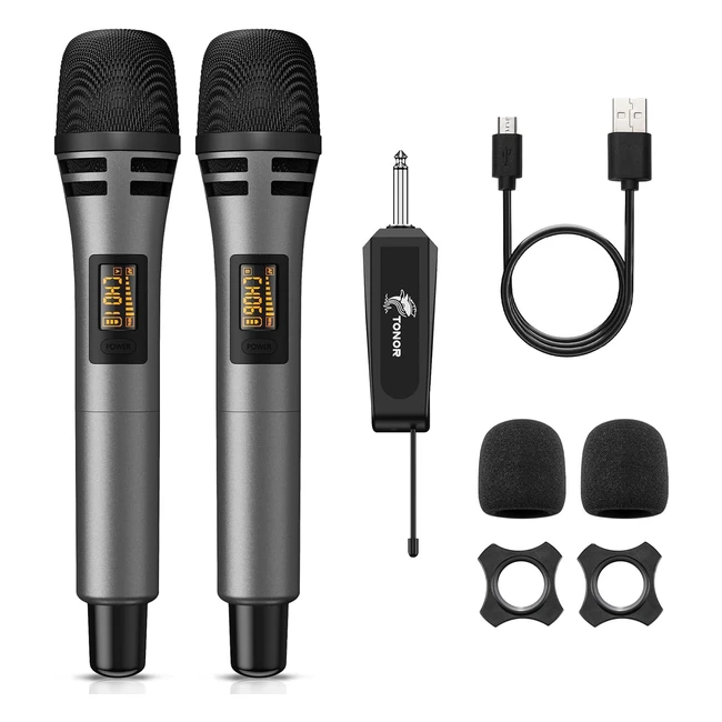 Micrfono inalmbrico Tonor UHF de mano con receptor recargable - 60m gris