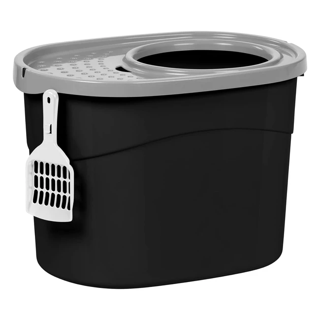 Iris Ohyama Cat Litter Box - Closed Cat Toilet House - Ventilation Opening - PP BPA-Free - L52 x W375 x H365 cm - TECL20 - Black/Gray