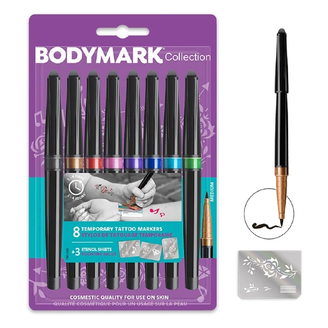 BIC BodyMark Collection Temporary Tattoo Markers - 8 Colors 3 Stencil Sheets
