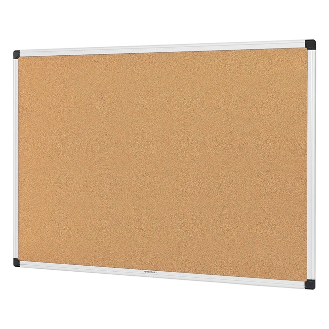 Amazon Basics Aluminum Frame Cork Notice Board 90cm x 60cm - Silver
