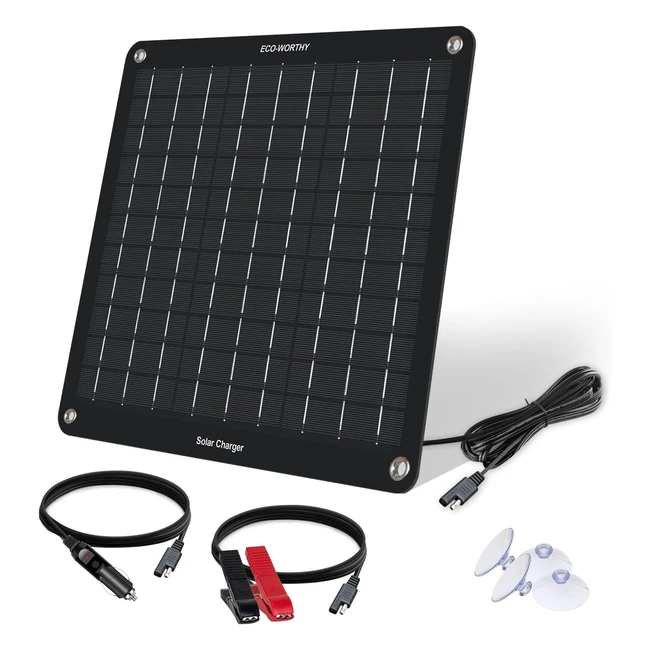 Ecoworthy 10W 12V Solar Trickle Charger - Power Backup Kit for Car RV Boat - Maintain Battery Life