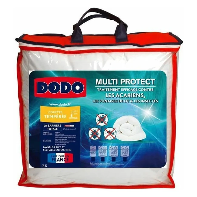 Dodo Couette Tempérée Anti-acariens et Punaises de Lit 240x260 - Lit 2 Personnes - Fabriquée en France - Couette Multi-Protect - Douceur et Protection - Lavable en Machine 40°C