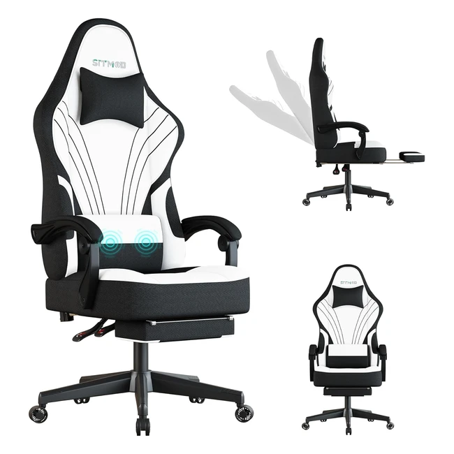 Silla Gaming Ulody Ergonómica para Videojuegos - Reposapiés, Reposacabezas y Cojín Lumbar - Giratoria 360° - Ajustable en Altura - Blanco