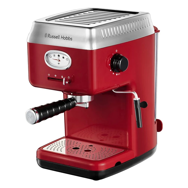 Cafetera Espresso Retro Russell Hobbs | Presión 15 bares | Café molido o cápsulas ESE | Calentador de termobloque | Varilla de vapor giratoria | Rojo