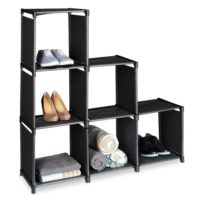 Scaffale a Gradini Relaxdays 6 Scomparti Nero - Spazioso e Stabile