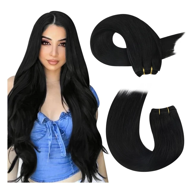 Moresoo Black Weft Hair Extensions - Real Human Hair, 20 inch, 100g/pack