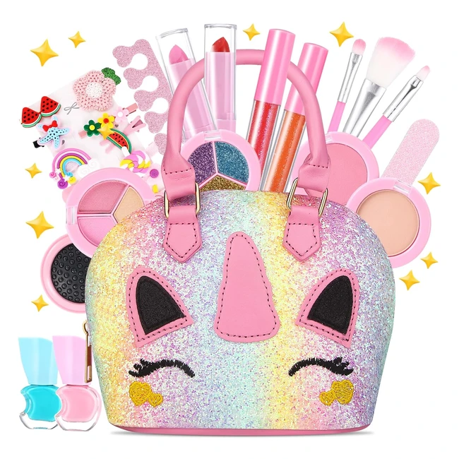 Maquillaje para niñas Togou2s - Set de maletín con bolso unicornio - Kit de maquillaje lavable y seguro - Regalo de princesa