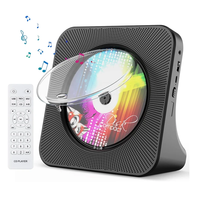 Portable CD Player with Bluetooth - Gueray Desktop CD Players - Double Hifi Speakers - FM Radio - Remote Control - USB Port - LCD Display - Black