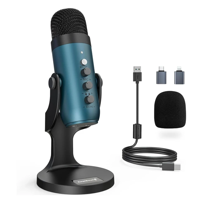 Zealsound USB Microphone PC Phone Condenser Gaming Mic K66 Teal