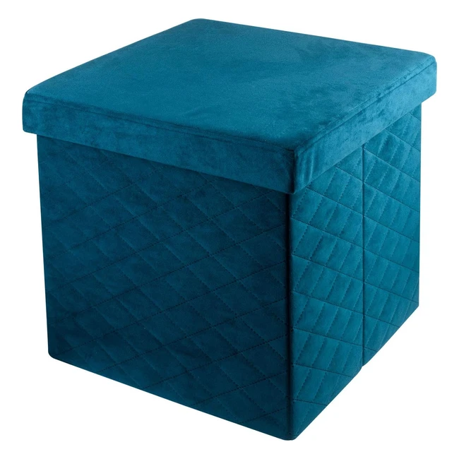 Pouf Cubo Poggiapiedi Sgabello Contenitore Pieghevole in Velluto Blu Petrolio 38x38x38 cm