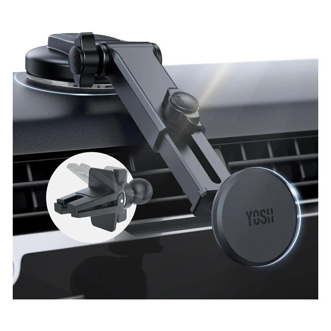Yosh 2024 Dashboard Magnetic Car Mount for Air Vent/Windscreen - 3 in 1 Multifunctional Magnet Phone Holder for iPhone Samsung Huawei Xperia Xiaomi OnePlus