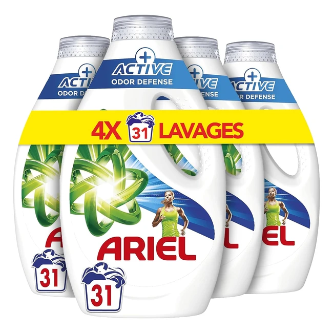 Ariel Lessive Liquide 4 x 31 Lavages - Active Odor Defense - Touche de Febreze -