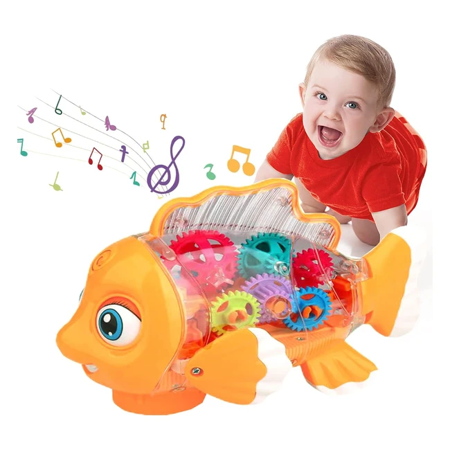 Giochi Musicali Bambini 123 - Annogiochi per Gattonare con Musica e Luci - Pesce Giocattolo per Neonati 6-18 Mesi - Regali Educativi con Movimento di Braccia e Coda