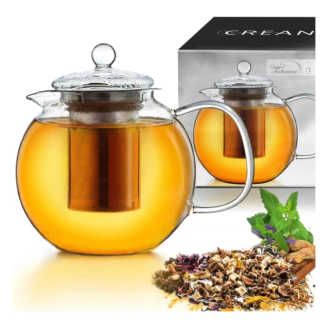 Creano Glass Teapot 1700ml - Stovetop Safe Tea Kettle with Stainless Steel Infus