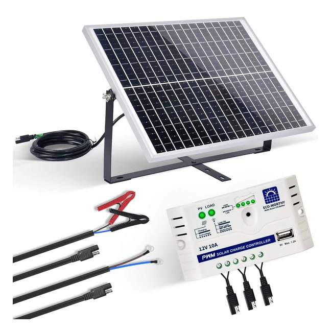ECOWORTHY 25W 12V Monocrystalline Solar Panel Kit - Charge Controller, SAE Cable - Boat RV Chicken Coop