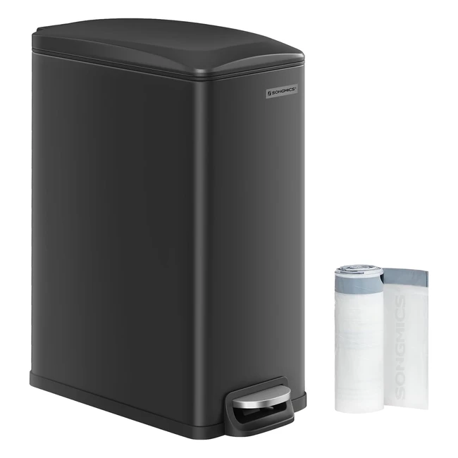 Pattumiera da Cucina Songmics 48L - Sottile, Coperchio Morbido, Acciaio Inox - Nero