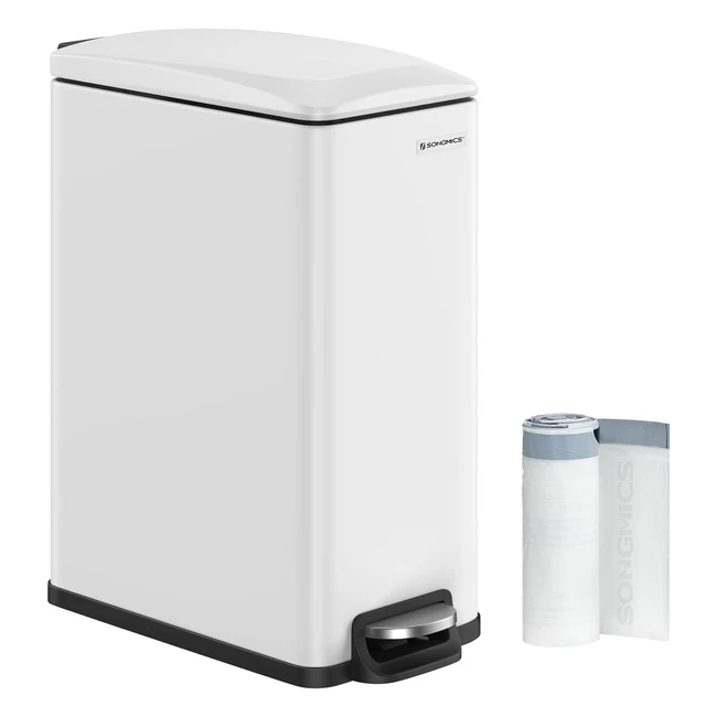 Pattumiera da cucina Songmics 48L - Spazio ristretto - Coperchio morbido - Acciaio inox - Bianco