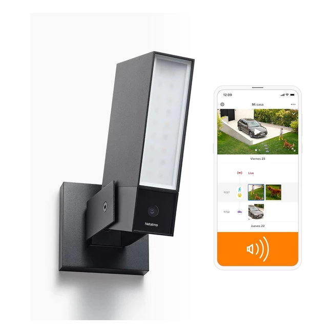 Cámara de vigilancia wifi exterior inteligente Netatmo con sirena 105 db y foco integrado