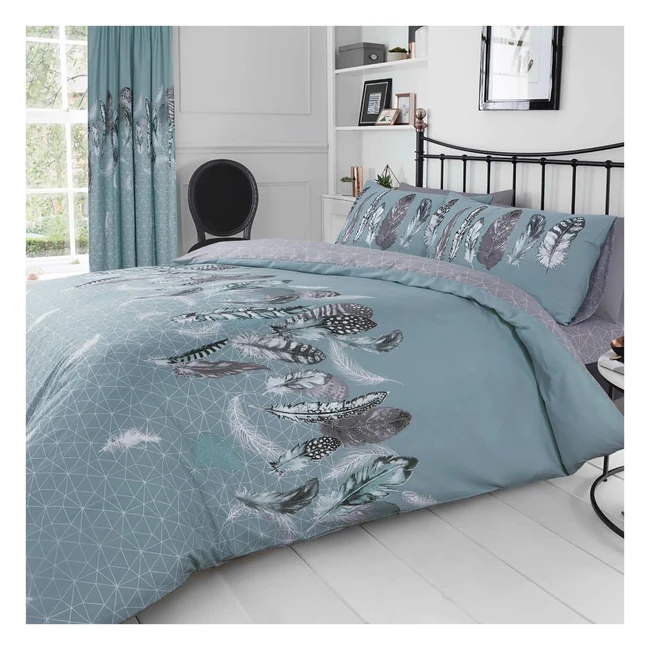 Premium Printed Bedding Sets - Double Size - Feather Duvet - Cotton Blend - Duck Egg