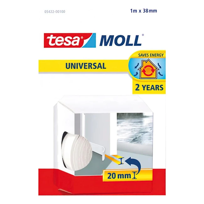 Tesamoll Universal Junta de Espuma para Puerta - Aislamiento del Frío y del Calor - Burlete para Puerta de Habitación - 1m x 38mm - Blanco