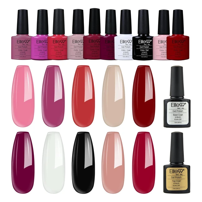 Elite99 Smalto Unghie Semipermanente in Gel UV LED - Kit Smalto Unghie 10 Colori + Base e Top Coat Gel Polish - Manicure Salone