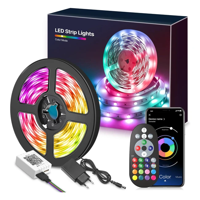 Ruban LED 15m RGB Contrôlé par Bluetooth - Lumière Décorative Dimmable avec Effets Musicaux pour Maison Salon Cuisine