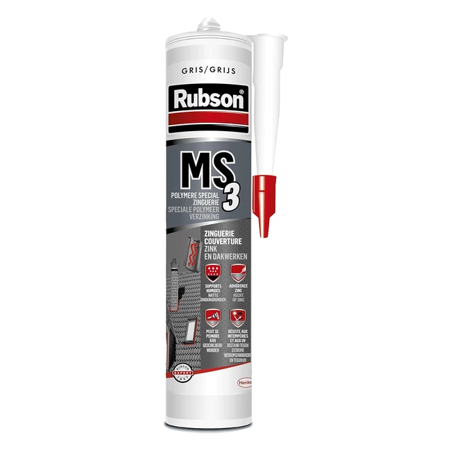 Rubson MS3 Masilla de Pegamento Zinc Gris 280ml - Ideal para pegar azulejos