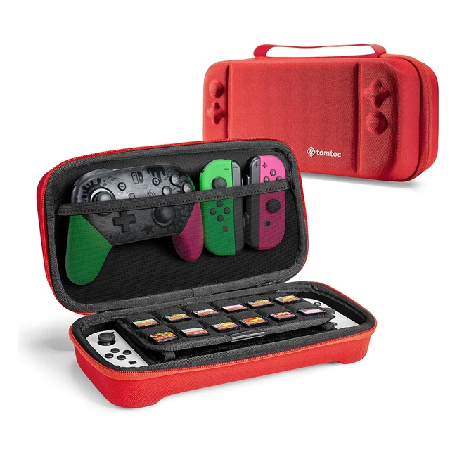 Etui de voyage rigide pour Nintendo Switch et Nintendo Switch OLED 2021 - Housse de transport avec poignée, 24 cartouches de jeu - Rouge