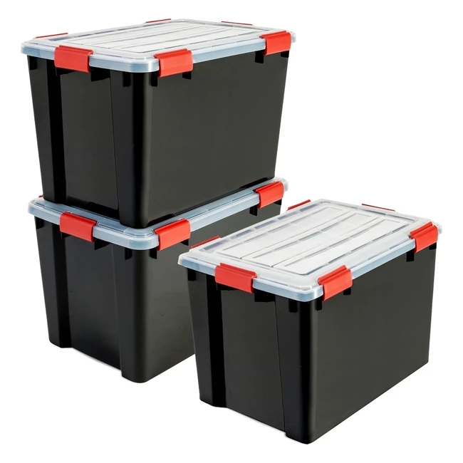 Lot de 3 boîtes de rangement étanches Iris Ohyama 70L sans BPA - Noir