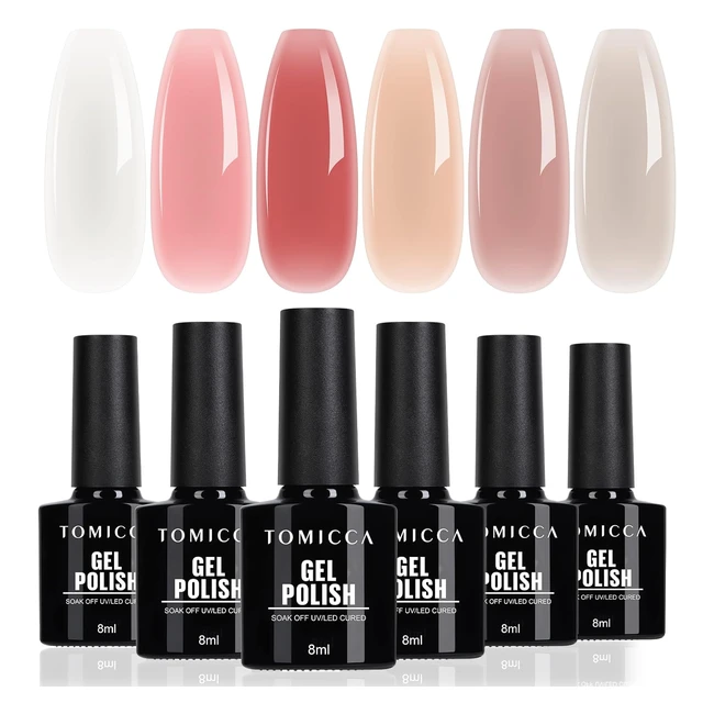 Vernis semi-permanent transparent rose Tomicca - Set 6 couleurs - Gel soakoff UV/LED - Série rose - Cadeau pour studio de manucure DIY home - 8ml