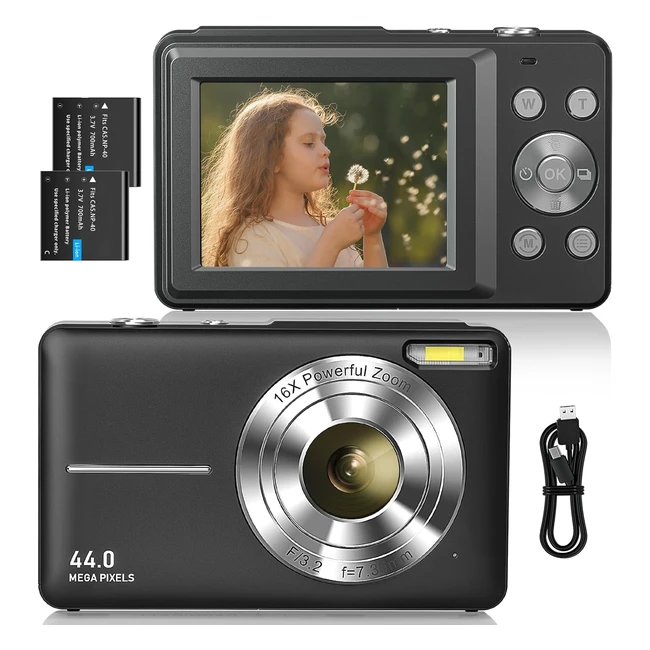 Cámara Digital Compacta FHD 1080p 44MP Zoom 16x - Niños Principiantes