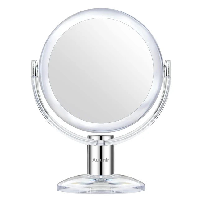Miroir de Maquillage Pivotant 360° - Auxmir, Double Face Normal et Grossissement x10, Miroir de Table sur Pied 17.5cm Transparent