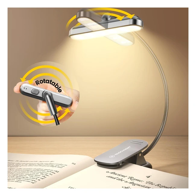 Lampe de lecture rotative Glocusent - 22 LED, double range, minuterie, réglage graduel de luminosité et couleur - Rechargeable 1000mAh - Jusqu'à 100h d'autonomie