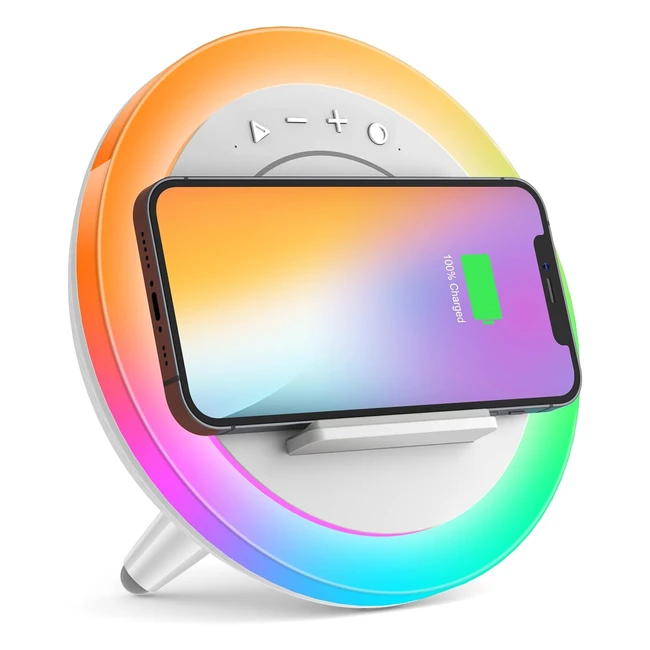 Enceinte Bluetooth Veilleuses Lampe de Chevet avec Chargeur sans Fil - Meilleures Idées Festival Cadeau - Blanc