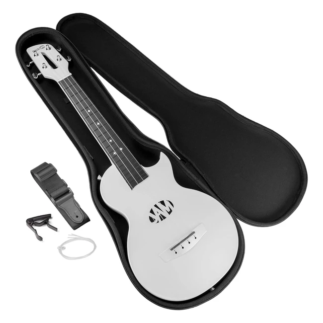 RockJam Carbon Fibre Ukulele with Case - White  Resonant Sound Durable Design