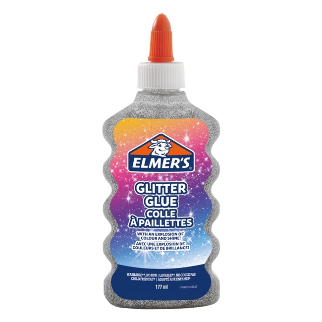 Elmers PVA Glitter Glue Silver 177ml - Washable, Kid-Friendly, Great for Slime & Crafting