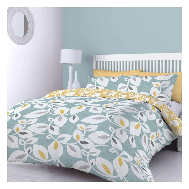 Catherine Lansfield Inga Leaf Reversible Single Duvet Cover Set - Teal Green, Soft and Comfortable