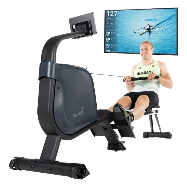 Skandika Njord Rudergerät, 16 Stufen, klappbar, 8 kg Schwungmasse, max. 180 kg, Kinomap Bluetooth, Fitnessgerät für Zuhause