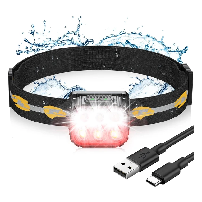 Lampe Frontale LED Ultra Puissante Rechargeable - Étanche - 6 Modes d'éclairage - 36h Autonomie - 350lm - Torche Frontale Légère