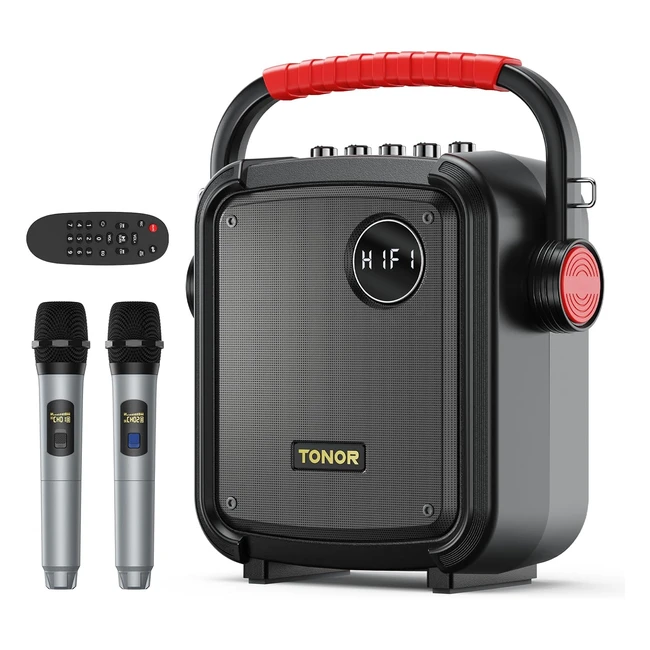 Máquina de Karaoke Portátil TONOR con 2 Micrófonos Inalámbricos - Alta Calidad de Sonido - Batería Recargable de 5400mAh - Altavoz Bluetooth 5.0 - Función TWS - Ligera y Versátil