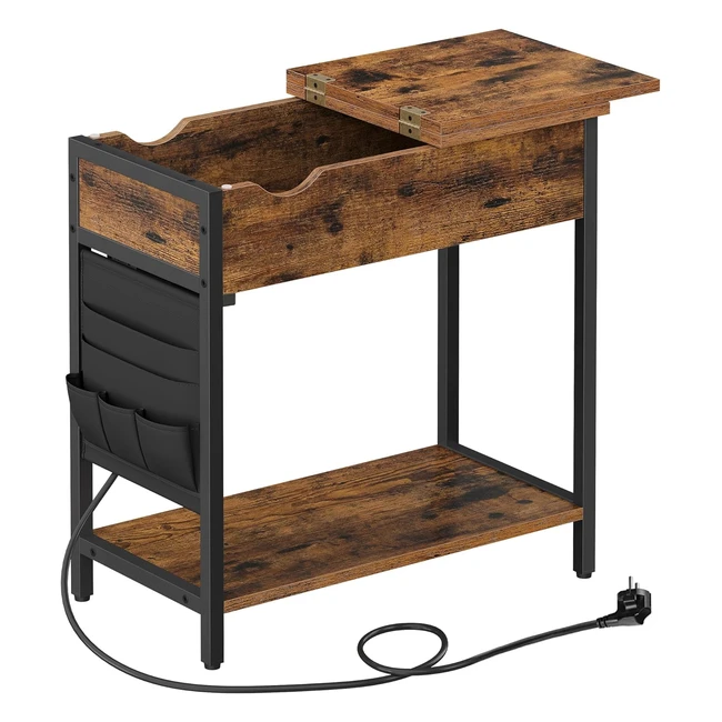 VASAGLE Beistelltisch mit Steckdosen, faltbar, Vintage Braun/Schwarz, LET311B01