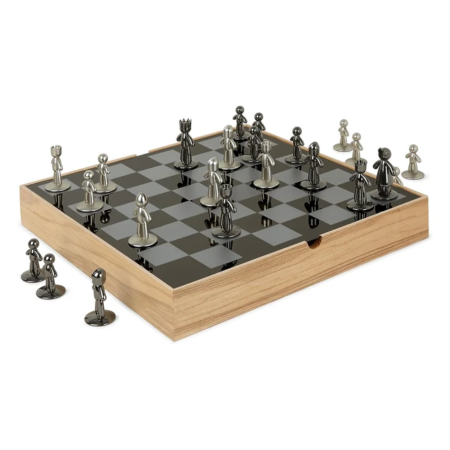 Set di Scacchi Umbra Buddy in Zinco Naturale - Design Moderno e Funzionale