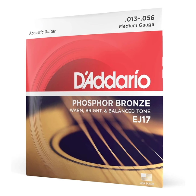Cuerdas de Guitarra Acústica D'Addario EJ17 - Medio 1356 - Envoltura de Bronce Fosforado