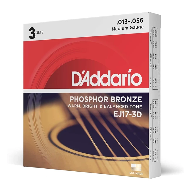 Juego de cuerdas D'Addario EJ173D para guitarra acústica, fosforobronce, 013-056