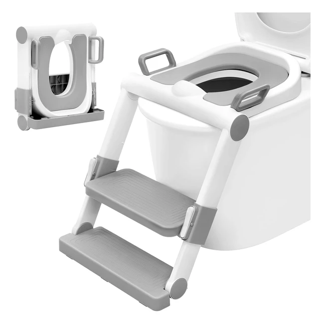 Woltu Potty Training Toilet Seat - Portable and Folding - No Installation Required - Adjustable Height - White/Grey